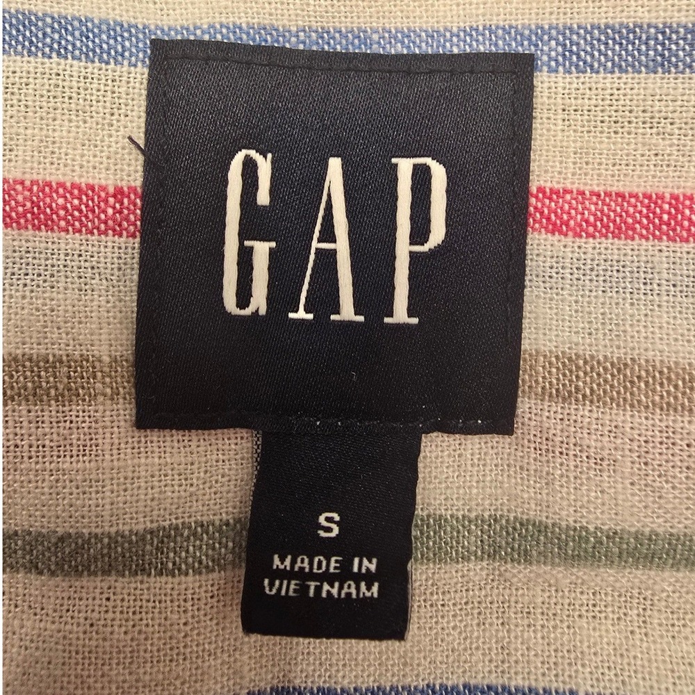 GAP Linen Rayon Striped Button Up Shirt Women's Small Coastal Preppy Cottage - Picture 2 of 7